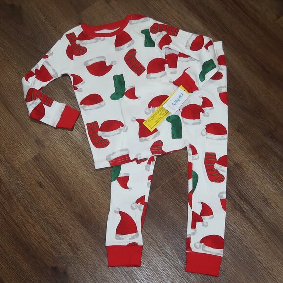 NWT Carter's Girls Boys Unisex Santa Hats Stockings Christmas Pajamas Set 6/6A - Picture 2 of 6